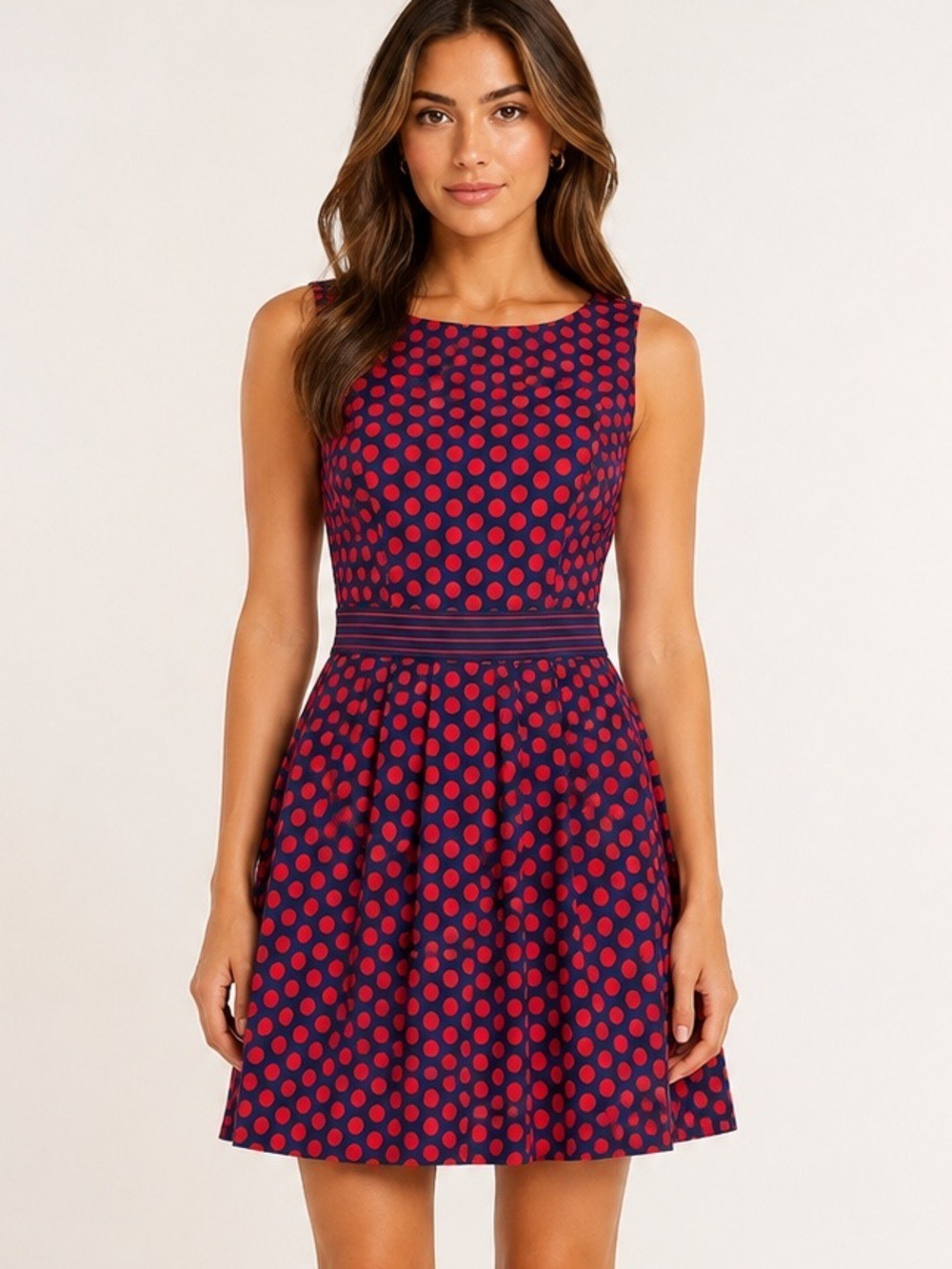 The Limited Navy Red Polka Dot Fit Flare Dress Size 0